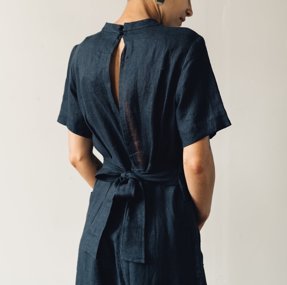 7115 by Szeki Mandarin Jumpsuit Navy XS - Picture 4 of 9